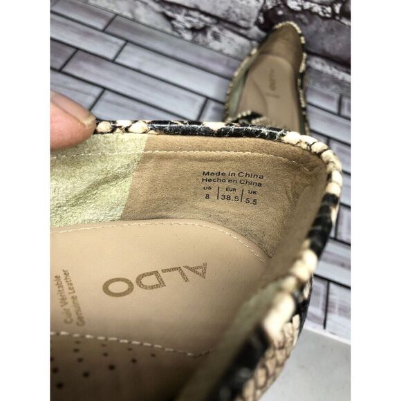 Aldo Cream Snake Skin Print Bow Leather Mocs Driving Shoes Women Sz 8M US/38.5EU - Picture 11 of 16